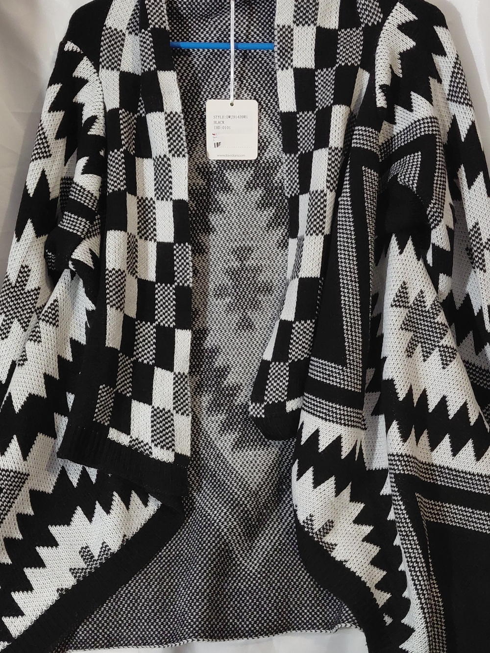 Black & White Patterned Open Front Women's Sweater Cardigan